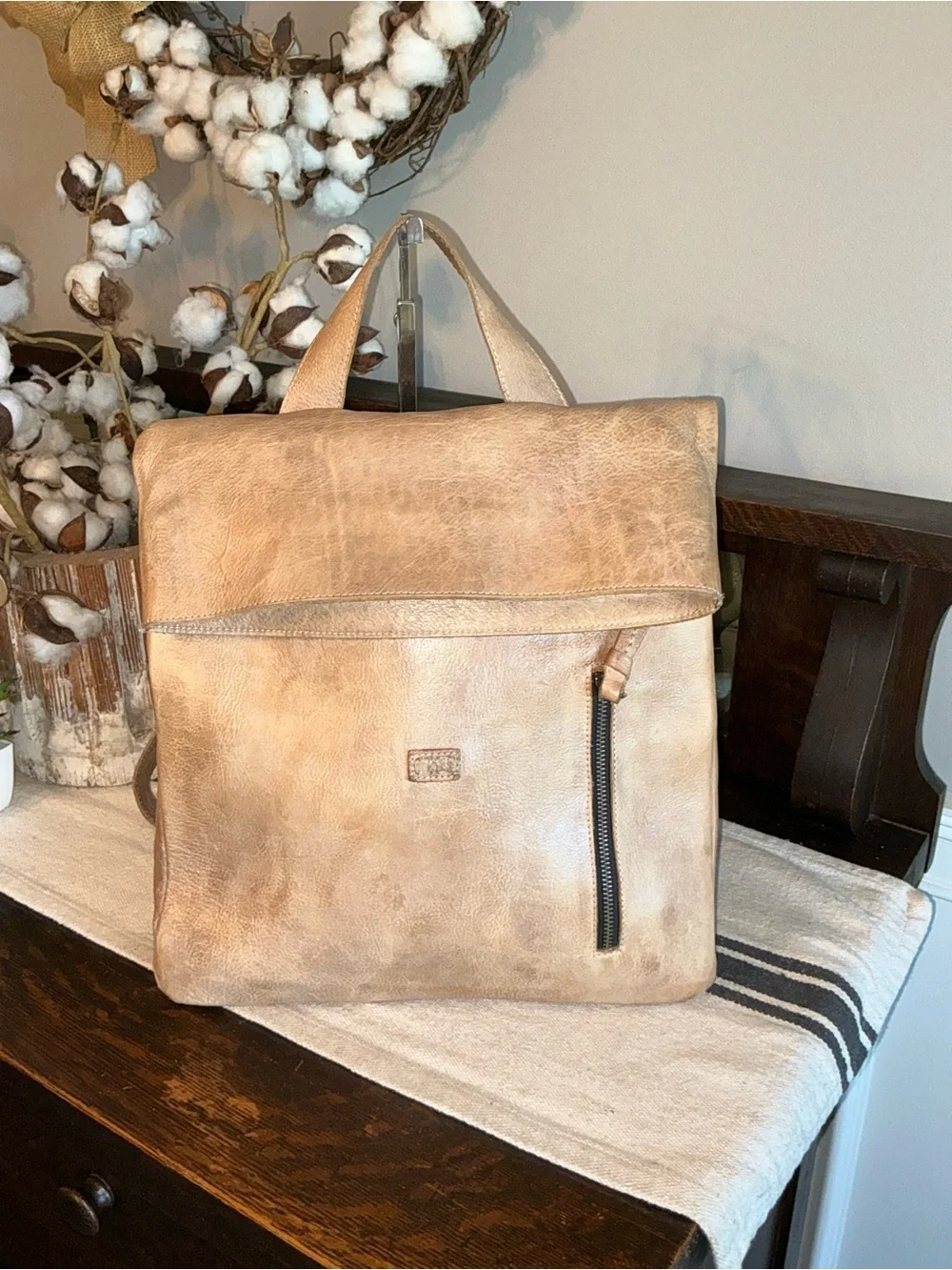 Bed Stu Leather Howie Flapover Leather Backpack Lt Gray Glove Brown $365
